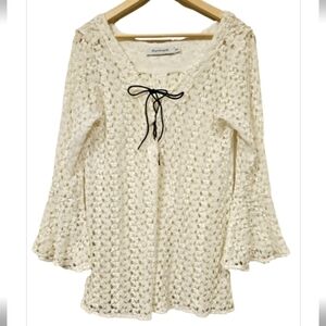 T Bags Los Angeles Crochet Lace Up Top blouse Swim cover up White Glitter size M